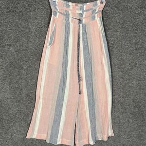 Free People Pants Womens Small Multicolor Stripe Wide Leg Crop Gauze Cotton